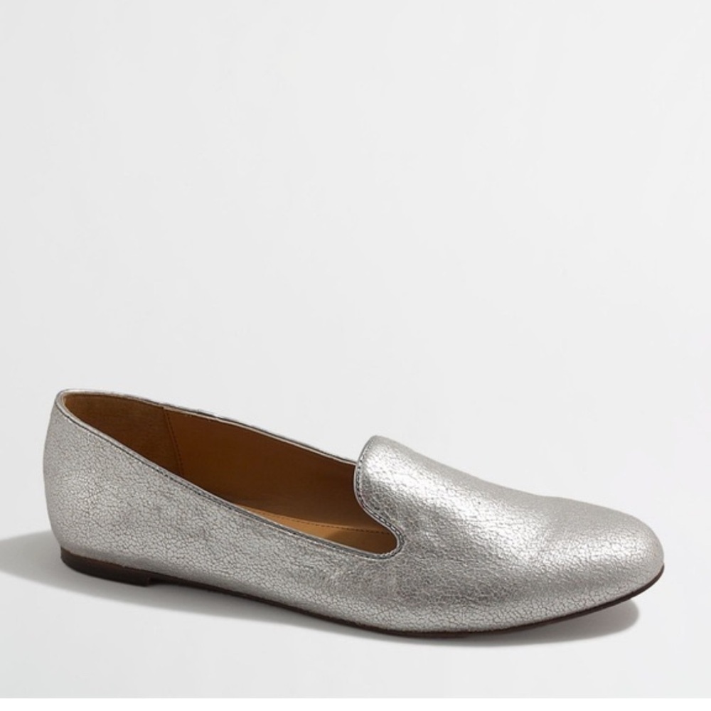 J Crew Metallic Silver Loafers size 7